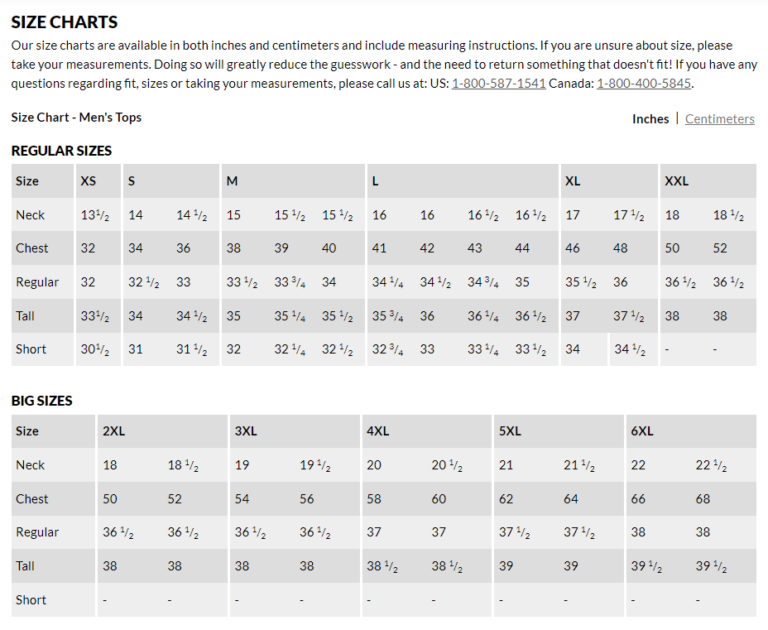 Men's Size Chart - gemcorehealth.com