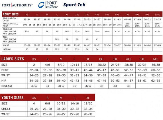 Sport-Tek Size Chart